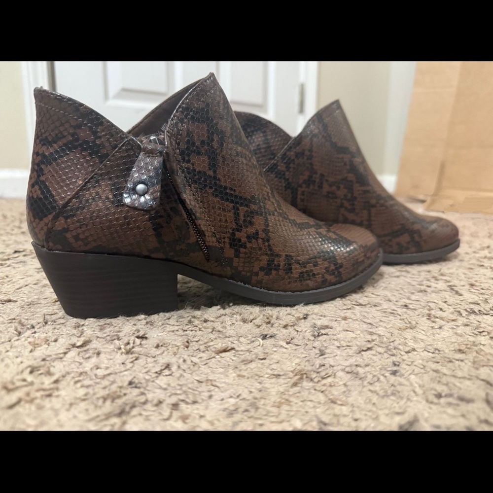 Brown & Black Snake Print Ankle Boots